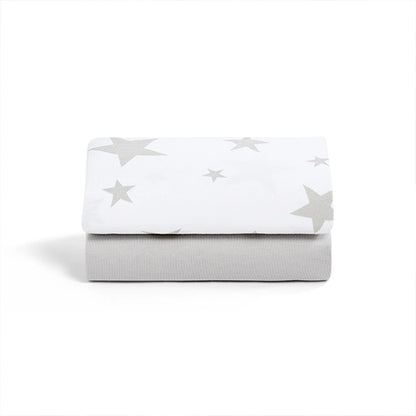 Snuz SnuzPod4 Fitted Sheets - 2 Pack in Grey Star Folded