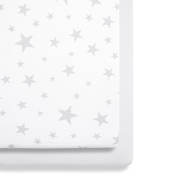 Snuz SnuzPod4 Fitted Sheets - 2 Pack in Grey Star Print