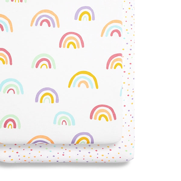 Snuz SnuzPod4 Fitted Sheets - 2 Pack in Multi-Rainbow Print