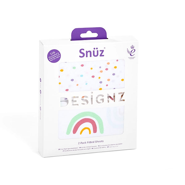 Snuz SnuzPod4 Fitted Sheets - 2 Pack Multi Rainbow Packaging
