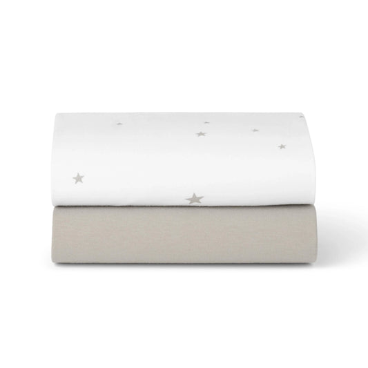 Snuz 2 Pack Fitted Sheets Bassinet - White/Star