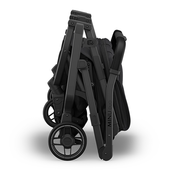 Uppababy Minu Duo Side-by-Side Compact Double Stroller in Jake Folded Profile View