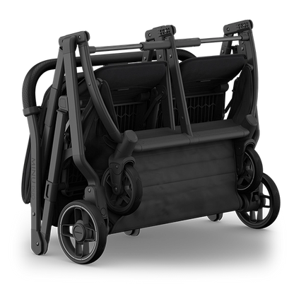Uppababy Minu Duo Side-by-Side Compact Double Stroller in Jake Folded Quarter Turn View