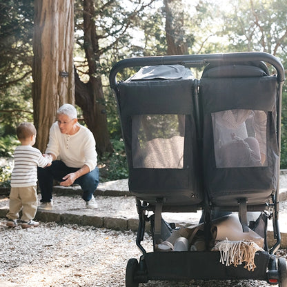 Uppababy Minu Duo Back Recline View with Ventilation Window Lifestyle