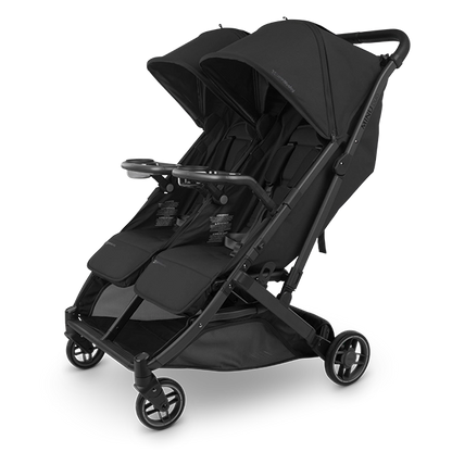 Uppababy Minu Duo Side-by-Side Compact Double Stroller in Jake with Double Snack Tray Sold Separately