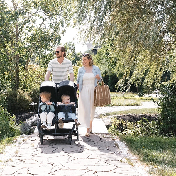 Uppababy Snack Tray on Minu Duo and Bumper Bar Lifestyle on Walkway