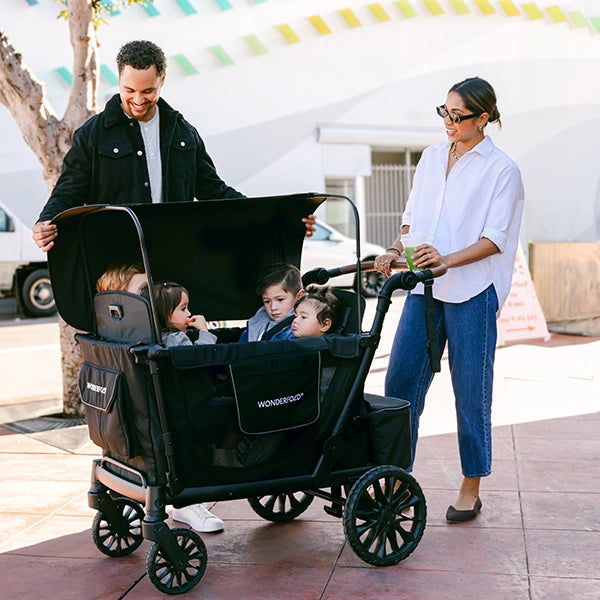 Wonderfold L4 Quad Stroller Wagon in Black Adjustable Canopy Fabric Feature