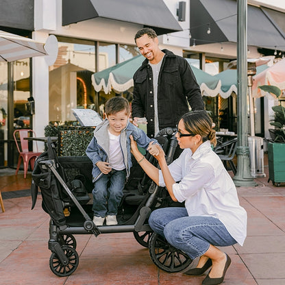 Wonderfold L4 Quad Stroller Wagon in Black Lifestyle Easy Access Hop in and out