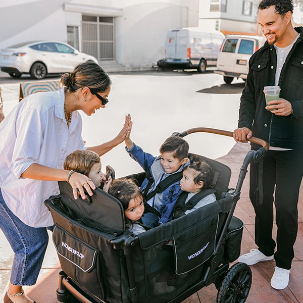 Wonderfold L4 Quad Stroller Wagon in Black with No Canopy Feature
