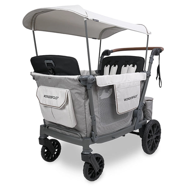 Wonderfold L4 Quad Stroller Wagon in Gray Quarter Turn Back VIew