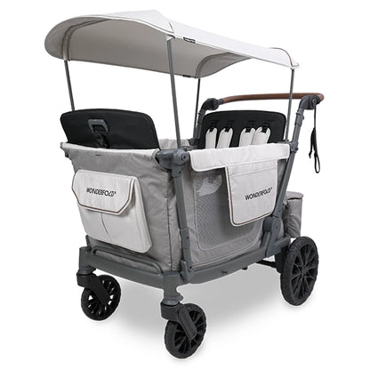 Wonderfold L4 Quad Stroller Wagon in Gray Quarter Turn Back VIew