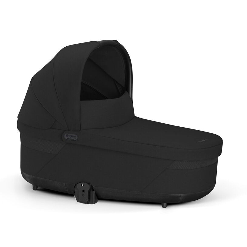 
Black baby bassinet on a white background