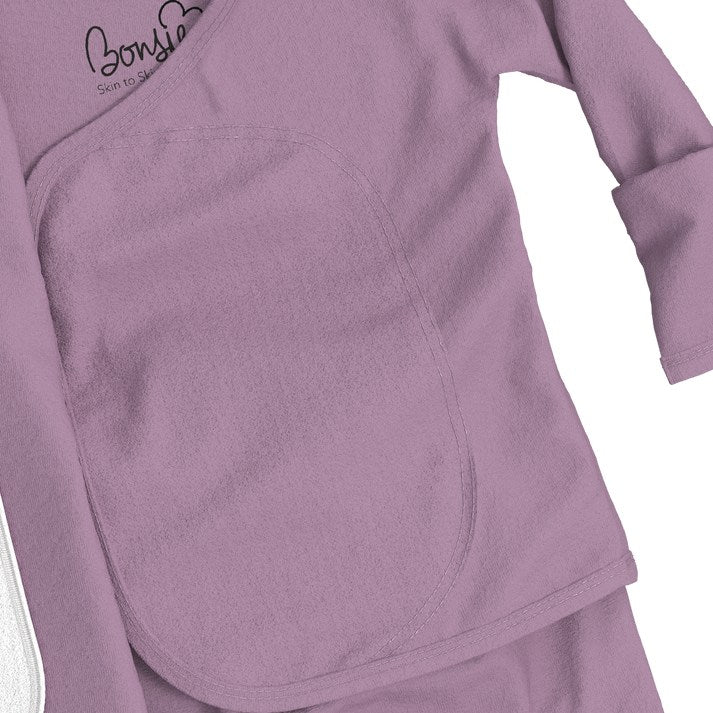 Purple fleece jacket with a pocket on a white background