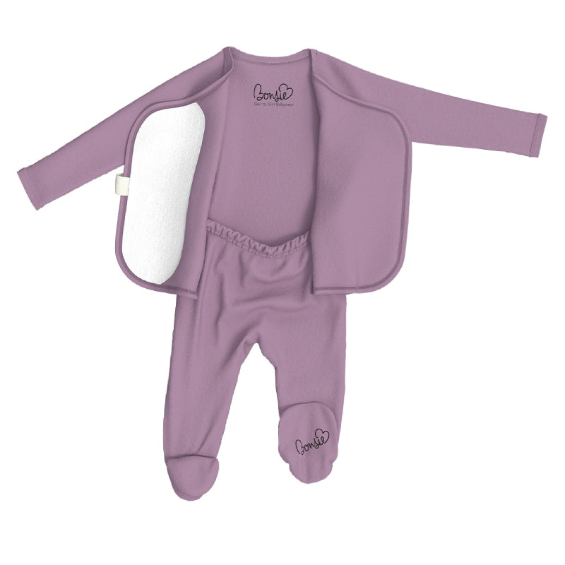 Purple baby outfit with a jacket on a white background
