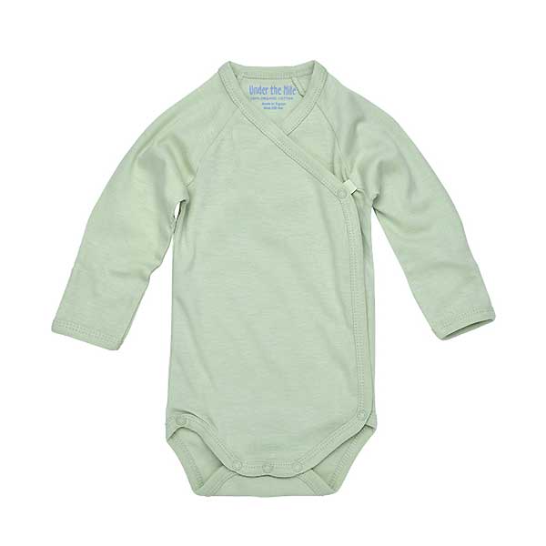 Under The Nile Long Sleeve Side Snap Babybody - Sage-1