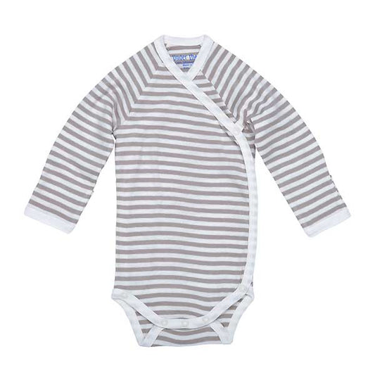 Under The Nile Long Sleeve Side Snap Babybody - Tan Stripe-1